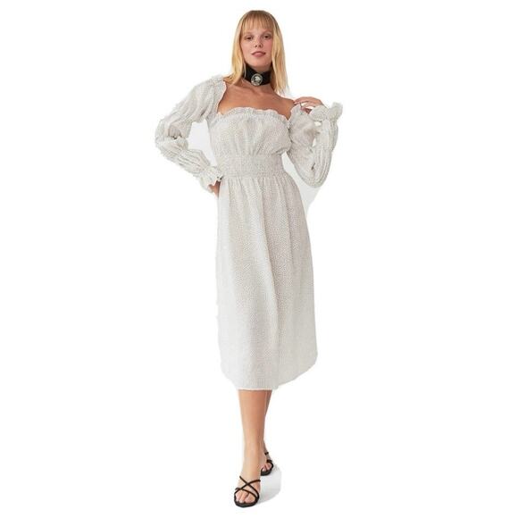 Sleeper Dresses & Skirts - SOLD SOLD SOLD leeper Michelin Linen Swiss Dot Long Sleeve Midi Dress White